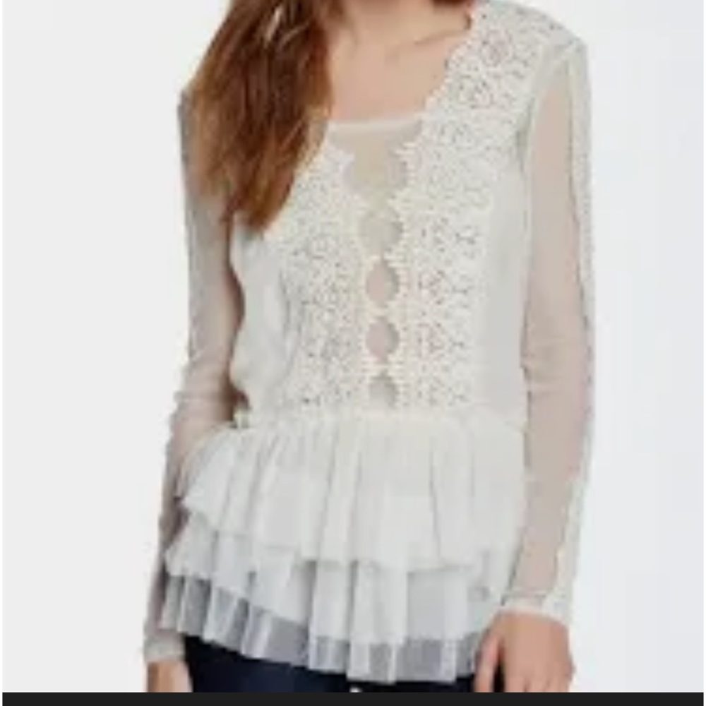 Free People Cream Lacy Blouse Size Large NWT